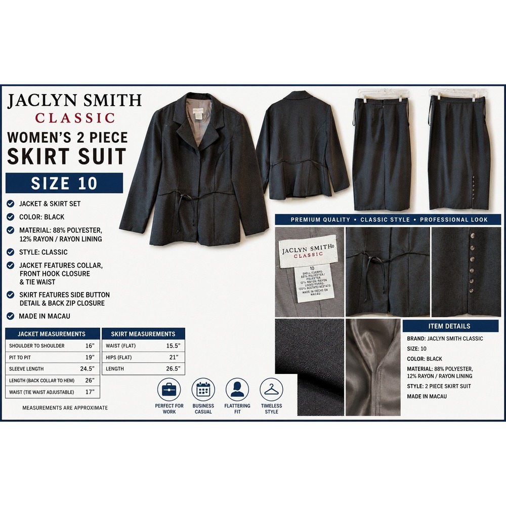 Jaclyn Smith Classic Womens Charcoal Gray Skirt Suit Set Size 10โ Professional